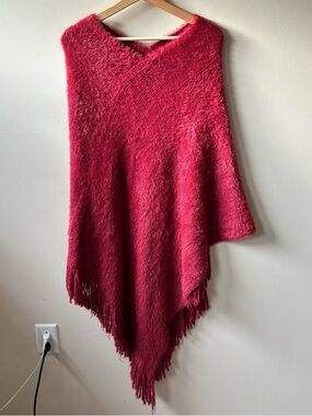 Fuzzy Red Fringe Poncho